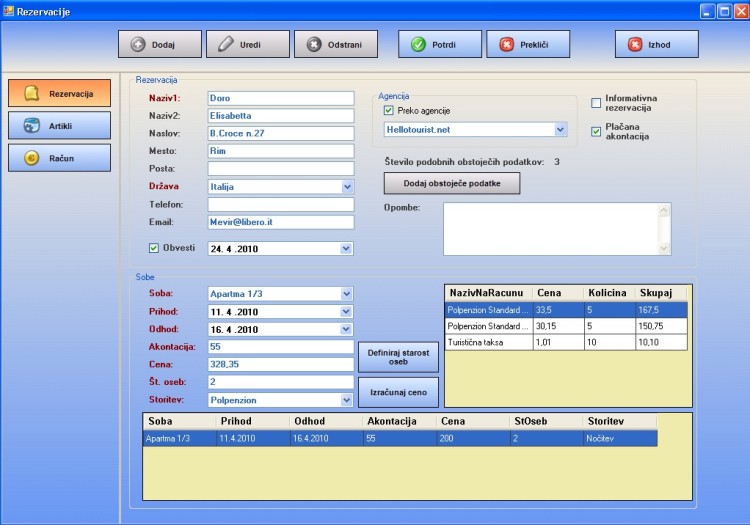Urejanje rezervacije
