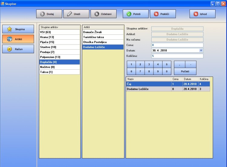 Dodajanje artiklov na skupino